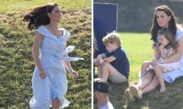Công nương Kate Middleton chọn đầm tông xanh khi cùng 2 con đi xem ông xã thi đấu polo