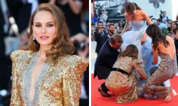 Mặc đầm lộng lẫy, “Thiên nga đen” Natalie Portman không ngại ngồi sụp xuống chỉnh váy cho đàn em trên thảm đỏ