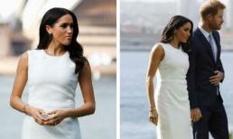 Công nương Meghan Markle tự tin để lộ bụng bầu nhô cao với đầm sáng màu ôm dáng 