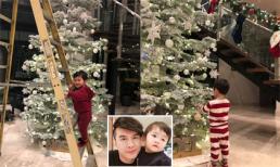 Bố vắng nhà, con trai Đan Trường giúp mẹ trang trí cây thông Noel trong biệt thự triệu đô
