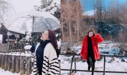 Sau bao năm mơ ước, Bảo Thy lần đầu được ngắm tuyết rơi dày đặc ở Nhật Bản