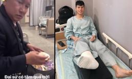 Số hưởng như Đình Trọng, đang đưỡng thương còn được đại sứ Việt Nam tại Hàn Quốc tới thăm và bổ hoa quả cho ăn