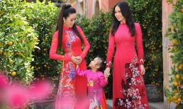 Trịnh Kim Chi diện áo dài thướt tha cùng hai con gái dạo phố xuân