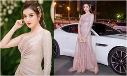Huyền My diện váy lệch vai tựa ‘nữ thần’, ngồi xế hộp 6 tỷ đi sự kiện