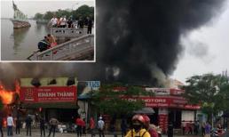 Cảnh sát PCCC hút nước hồ Tây dập tắt đám cháy ở cửa hàng thịt chó trên đường Lạc Long Quân