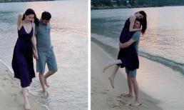 Ngọc Duyên được chồng đại gia bế bổng khi đi dạo trên bờ biển