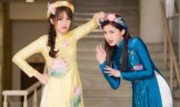 Á hậu Phương Nga diện áo dài sen, thân thiết cùng diễn viên Lương Thanh