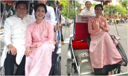 Diện áo dài ngồi xích lô, vợ chồng nghệ sĩ Lan Hương - Đỗ Kỷ được khen trẻ trung như cô dâu chú rể