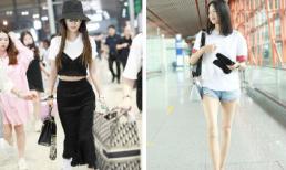 Angelababy để lộ eo thon với set đồ đen trắng; Hoa hậu thế giới Trương Tử Lâm gây hốt hoảng với đôi chân tong teo 