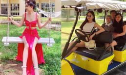 Đi du lịch với bà ngoại, Lê Âu Ngân Anh chẳng ngại diện đồ xẻ sâu gợi cảm