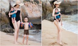Mừng sinh nhật, cựu mẫu Ngọc Thạch khoe body 'mướt mắt' bên 2 con trai