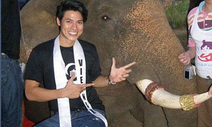 Quý ông Mister International 2011 tinh nghịch với voi