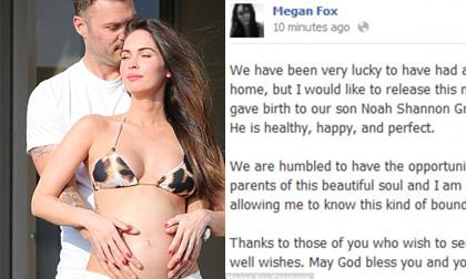 Kiều nữ Megan Fox vui mừng chào đón con trai đầu lòng