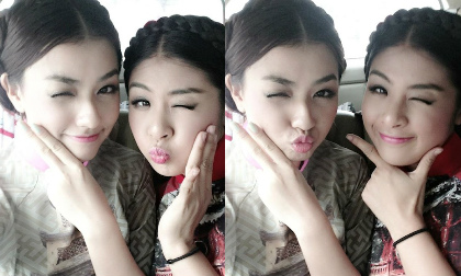 Hồng Quế và Ngọc Hân say sưa tạo dáng xì-tin trong lớp áo dài