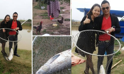 Jennifer Phạm làm "nông dân", theo chồng đi câu cá