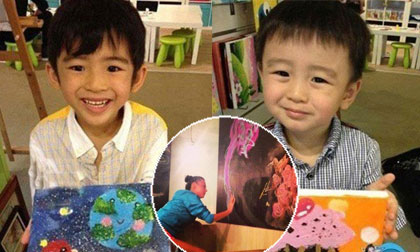 2 quý tử nhà Trương Bá Chi hí hửng vẽ tranh cùng mẹ