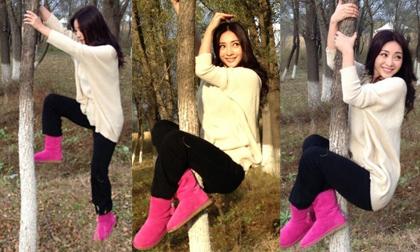 Người đẹp "ngực khủng" Liễu Nham trèo cây như ... khỉ