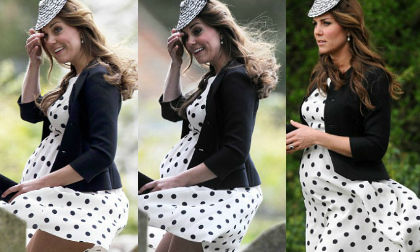 Công nương Anh suýt lộ bụng bầu 7 tháng vì bị gió tốc váy