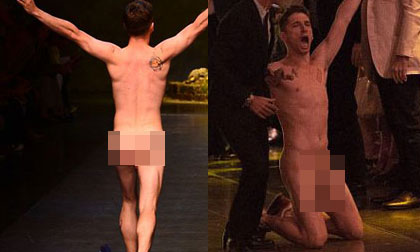 Milan FW "náo loạn" vì người đàn ông trần truồng xông lên sàn diễn