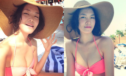 Thuỳ Dung gợi cảm với bikini tại bể bơi ở Las Vegas