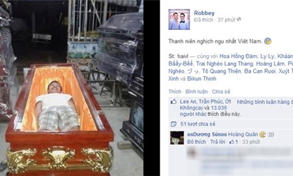 Chàng trai tạo dáng chụp ảnh trong quan tài gây choáng