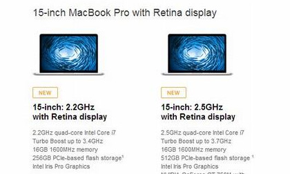 Apple nâng cấp cấu hình Macbook Pro Retina