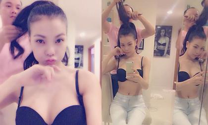 Trà Ngọc Hằng mặc nội y trong hậu trường trang điểm