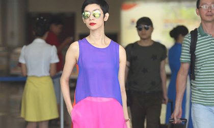 Xuân Lan mặc thời trang cùng Đỗ Mạnh Cường bay ra Đà Nẵng casting model