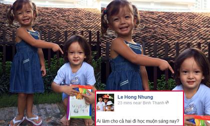 Cặp sinh đôi nhà Hồng Nhung: Bé Tép mách tội bé Tôm làm cả hai đi học muộn