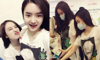 Chị em Phương Trinh 'thi nhau nhận đá' khi đi siêu thị đeo khẩu trang 
