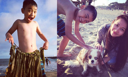 Kim Hiền khoe ảnh con trai lớn bổng, hồn nhiên đùa nghịch trên bãi biển