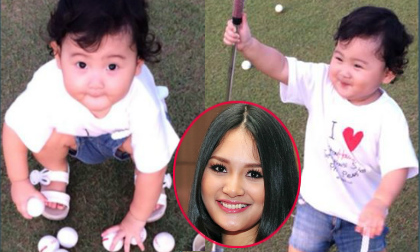 Con gái hoa hậu Hương Giang chơi gôn như chuyên nghiệp