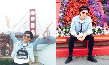 Ngọc Quyên hào hứng khám phá nước Mỹ và thích thú tạo dáng trên Cầu Cổng Vàng 