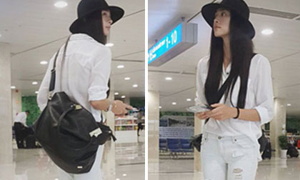 Ngô Thanh Vân diện thời trang 'quần rách' ở sân bay