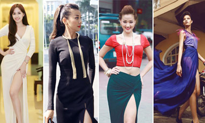 Loạt váy xẻ sâu gây xao xuyến của giai nhân Việt