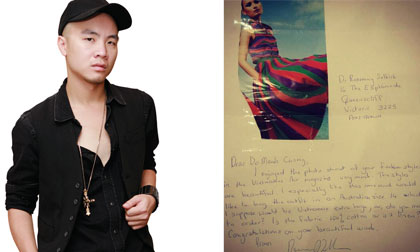 Khách hàng nước ngoài viết thư tay khen ngợi trang phục của Đỗ Mạnh Cường