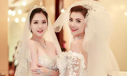 Hoàng Anh - Hồng Quế đọ vai trần trắng nõn với váy cô dâu