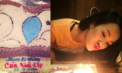 Diệp Lâm Anh chu môi thổi nến mừng sinh nhật sớm