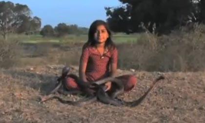 Rợn người cô bé 8 tuổi chơi với 6 con rắn hổ mang