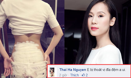 Thái Hà lộ lưng băng bó chằng chịt vì bị bệnh