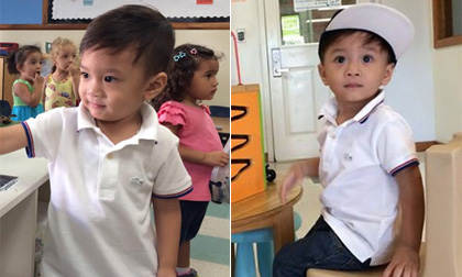 Bé Jacky Minh Trí thích thú ngày đầu đến trường