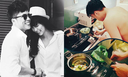 Bạn trai Diễm Hương trổ tài vào bếp giữa đêm khuya