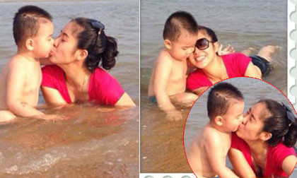 Con trai Quách Ngọc Ngoan hôn mẹ tình cảm trên bãi biển