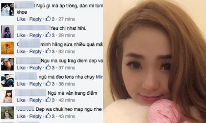 Minh Hằng bị 'soi' vì đi ngủ vẫn trang điểm lòe loẹt
