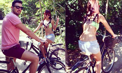 Hà Anh khoe ảnh đạp xe lãng mạn bên bạn trai Tây