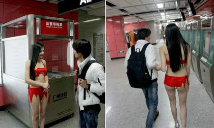 Người đẹp mặc bikini... đứng ở ga tàu điện ngầm giữa trời rét