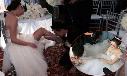 Chồng Ngọc Quyên bắt chước Giải Nã Lượng hôn chân vợ trong ngày cưới