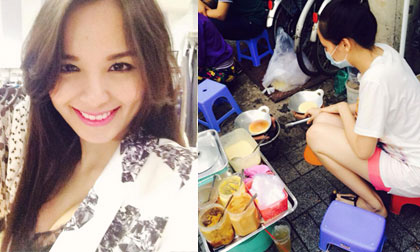 Diễm Hương che bụng bầu, bịt kín mặt ngồi rán bánh ở vỉa hè