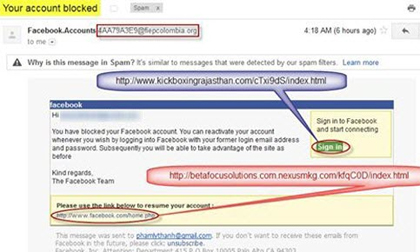 Cẩn thận với email 'Tài khoản Facebook bị khóa'