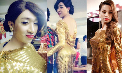 Trấn Thành mặc váy 'dát vàng', khoe dáng 'cong' hơn cả Hà Hồ